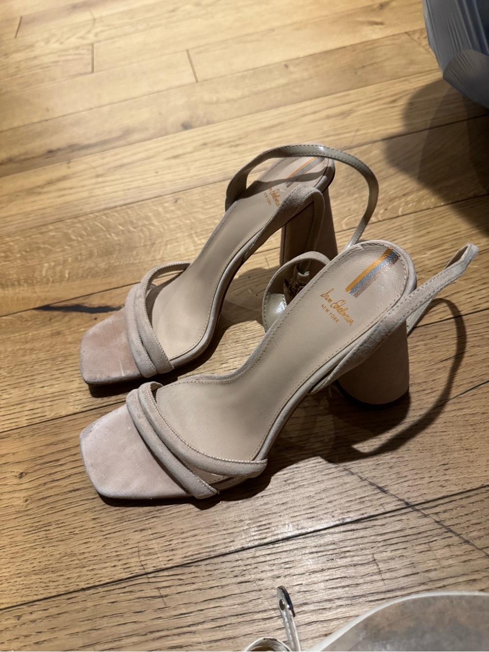 Sam Edelman Beige Suede Block Heel Slingback Sandals - Women